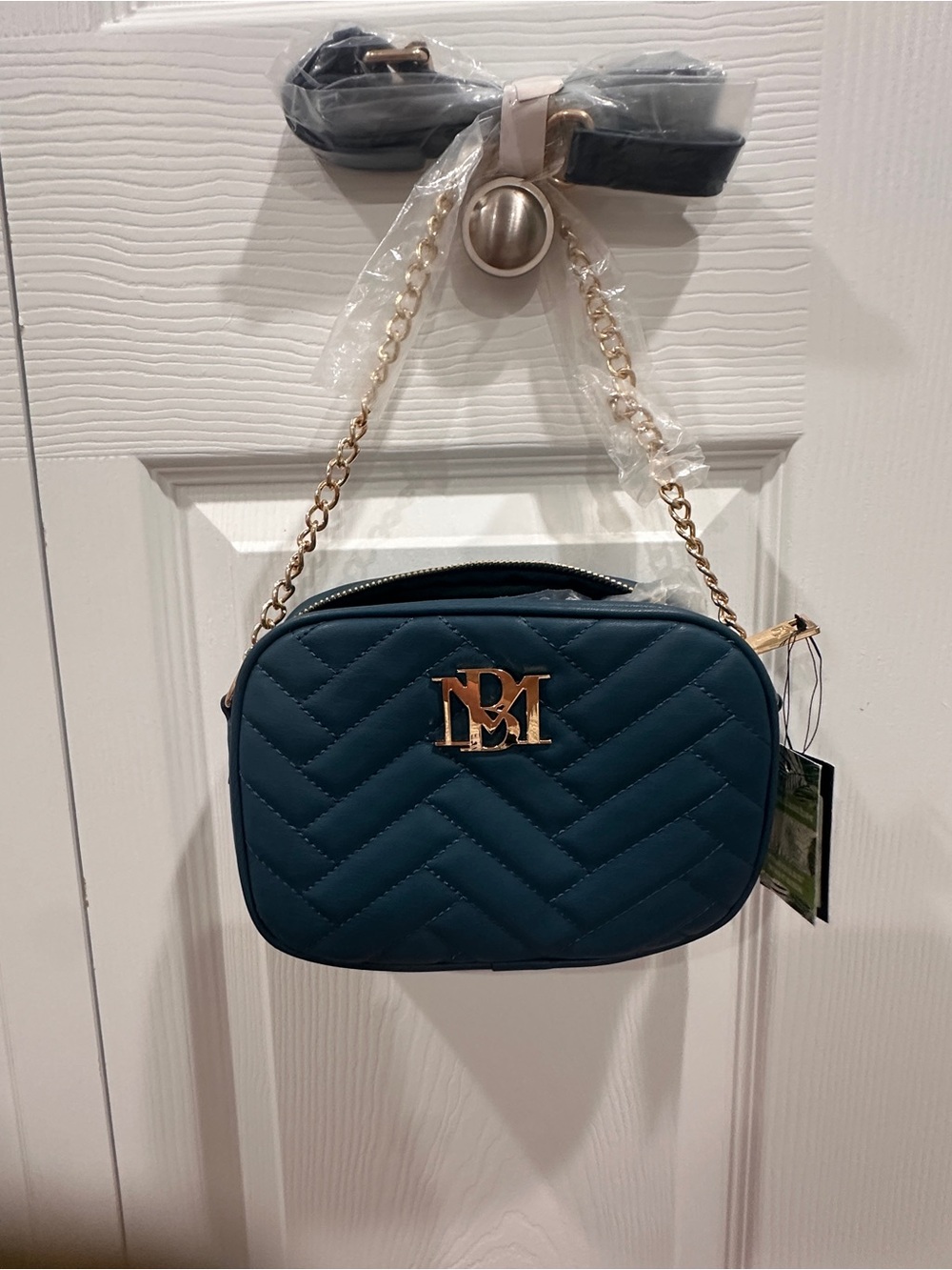 NWT Badgley Mischka Quilted Vegan Leather Camera Crossbody Bag Blue